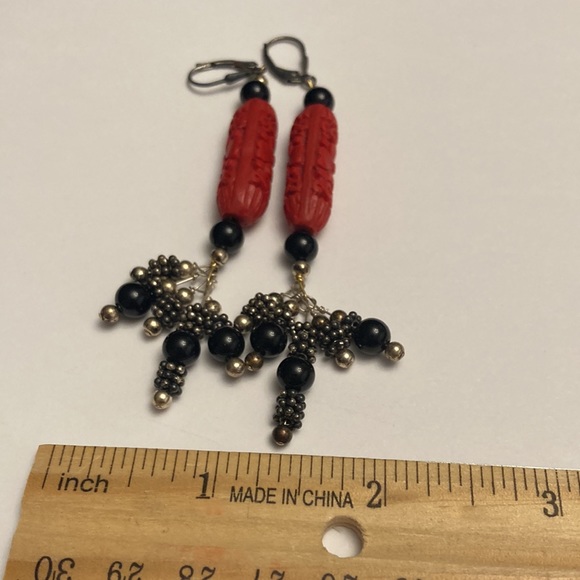 Large Carved Design Flower Floral Drop Bauble Earrings - Picture 11 of 16